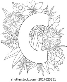 Letter c coloring page floral coloring stock vector royalty free