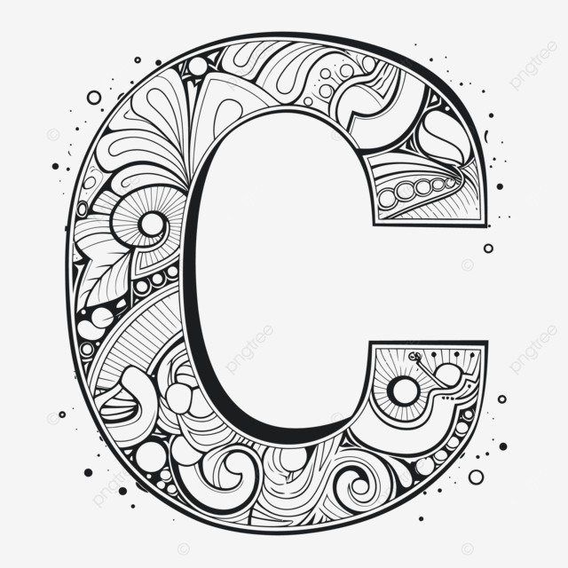 Dibujo de alfabeto letra c pãgina para colorear adultos niãos cs con patrãn floral quema boceto vector png dibujos dibujo de ala dibujo floral dibujo de anillo png y vector para dcargar