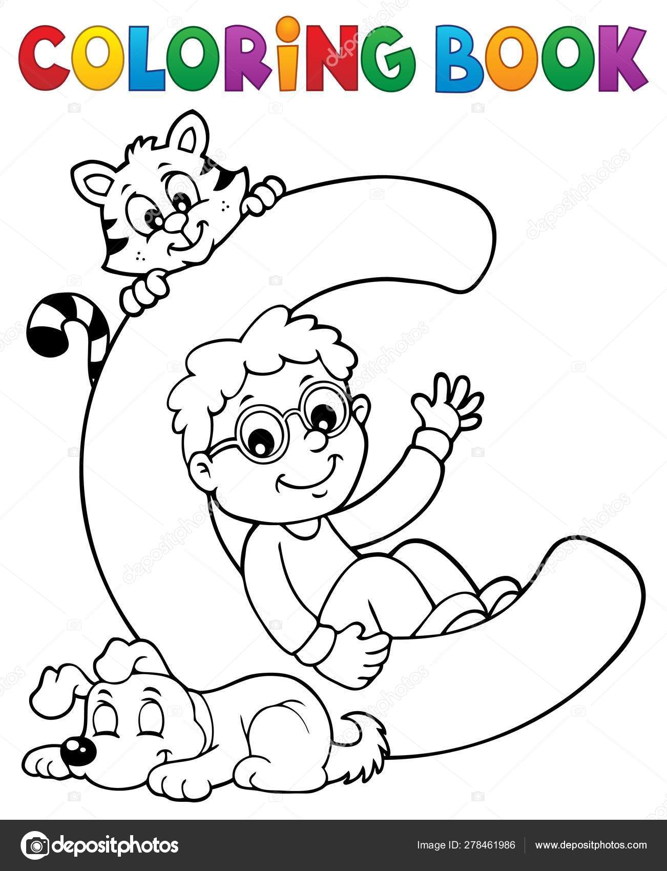 Libro para colorear nião y mascotas por letra c vector de stock por clairev