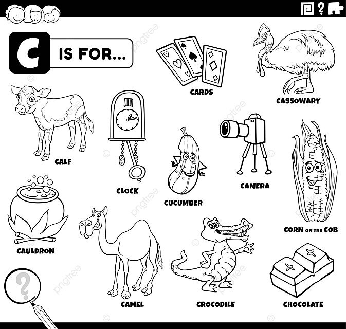 Pãgina de libro para colorear conjunto educativo de palabras que ienzan con la letra c vector png caldera camello dibujo png y vector para dcargar gratis