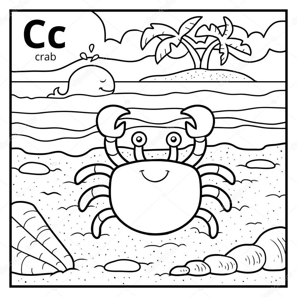 Libro para colorear alfabeto incoloro letra c cangrejo vector de stock de ksenyasavva
