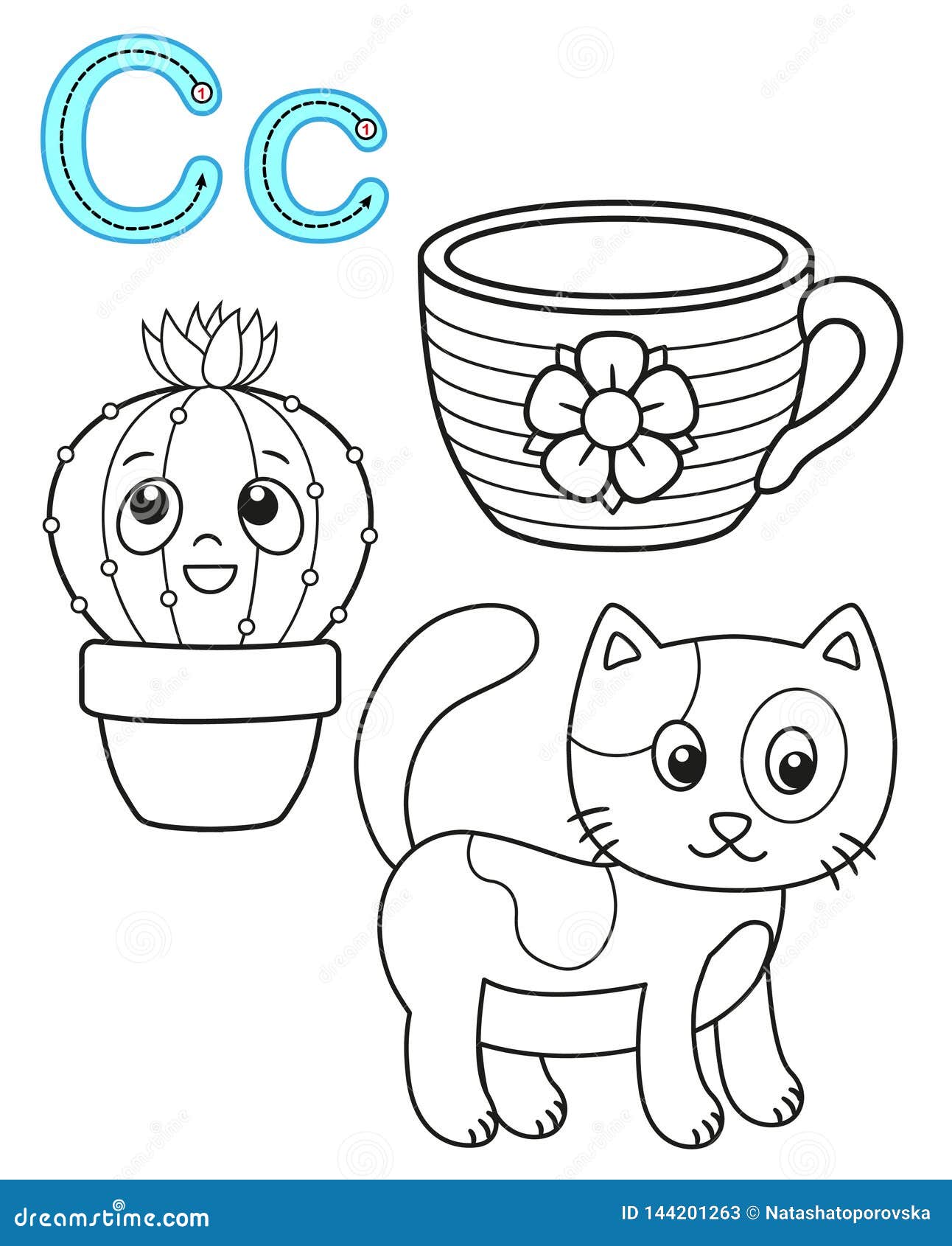 Printable coloring page for kindergarten and prchool card for study english vector coloring book alphabet letter c ilustraciãn del vector