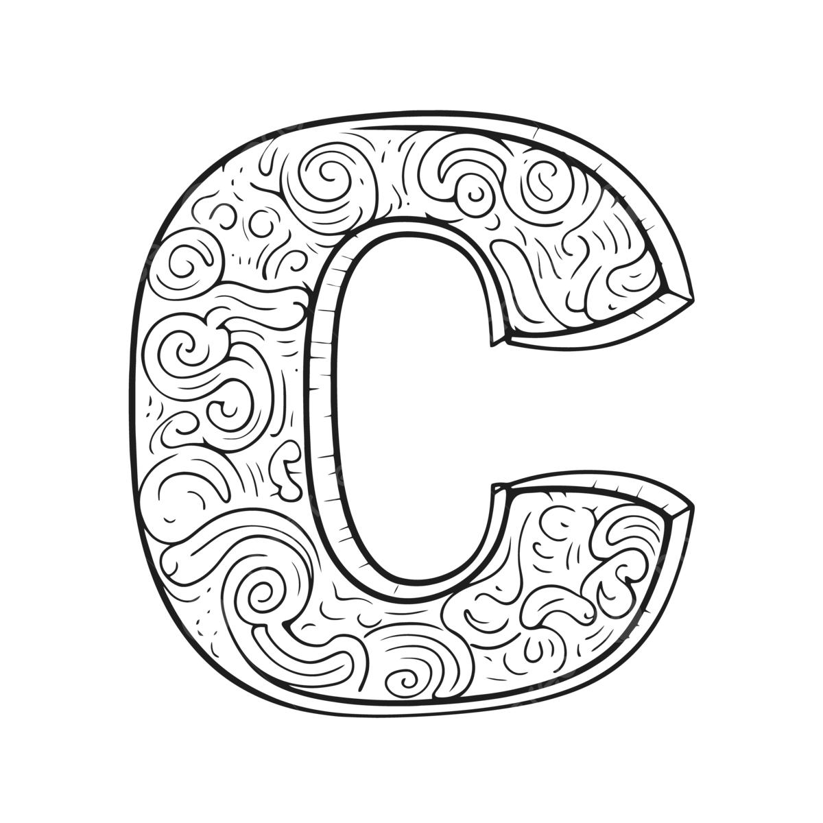 Dibujo de la letra c en un diseão remolino para colorear quema pãgina vector png dibujos dibujo de ala dibujo de anillo dibujo de remolino png y vector para dcargar gratis