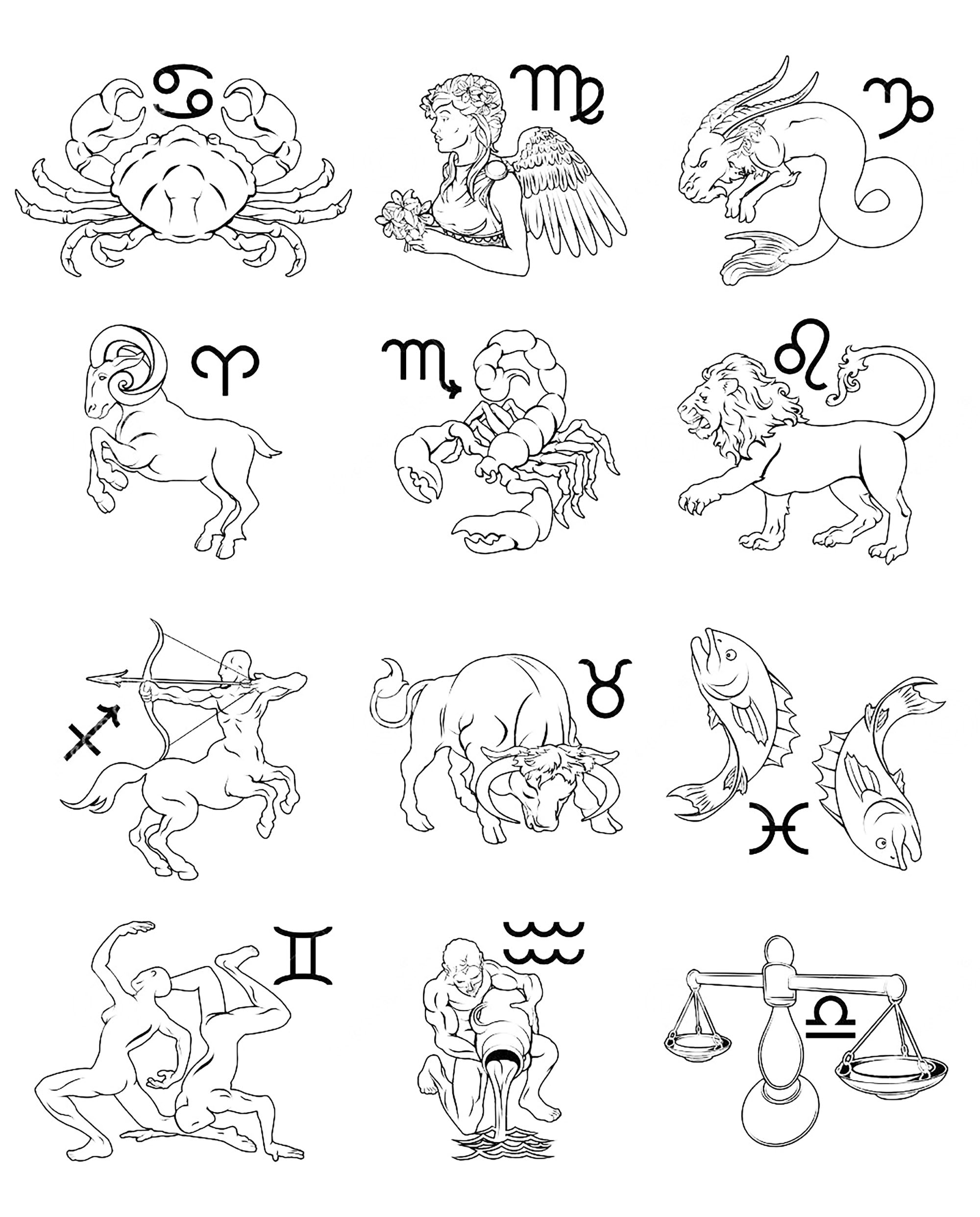 Signos del zodiaco pãginas para colorear gratis
