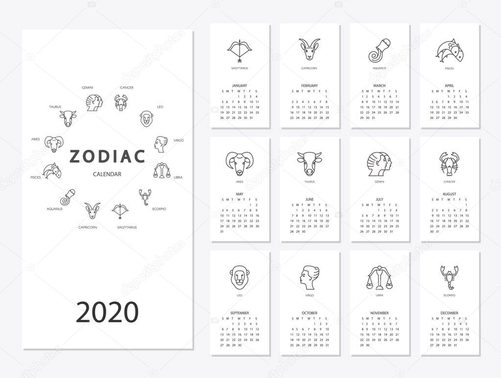 Calendario con signos de horãscopo conjunto de sãmbolos del zodiaco vector de stock de olhayerofieieva