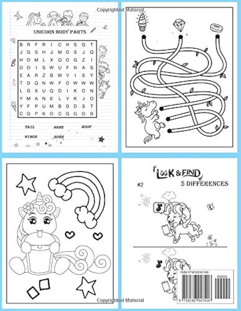 Unicorn activity book for kids ages