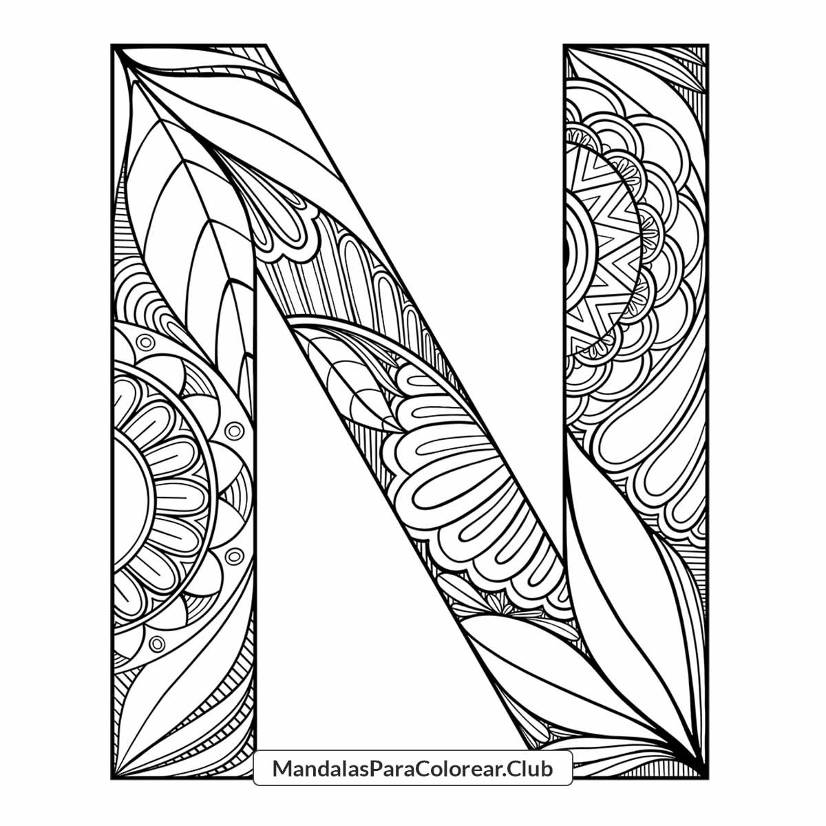 Â mandala letra n estilo zentangle para imprimir en pdf png