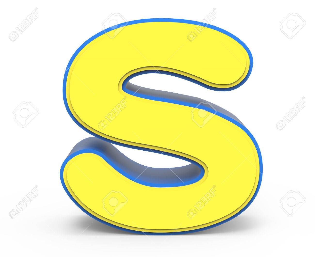 D rendering cute yellow letter s isolated white background toylike alphabet for design yellow word with blue frame stock photo picture and royalty free image image