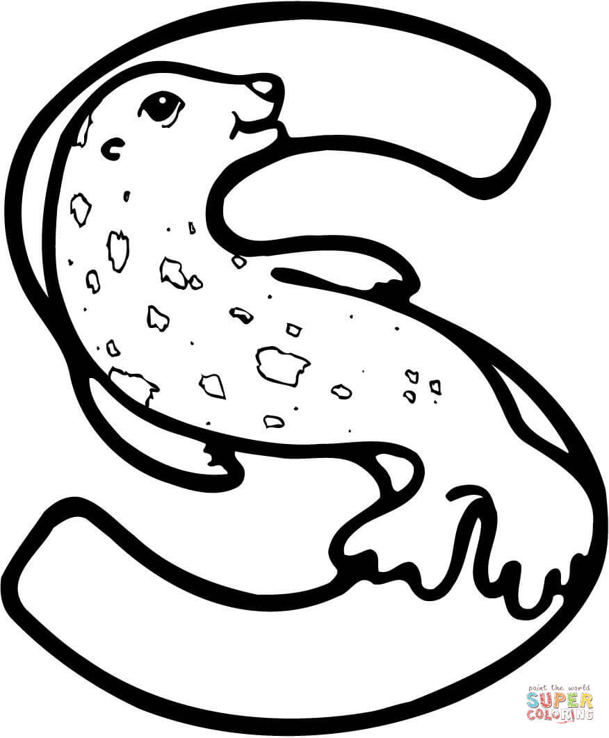 Letter s is for seal coloring page
