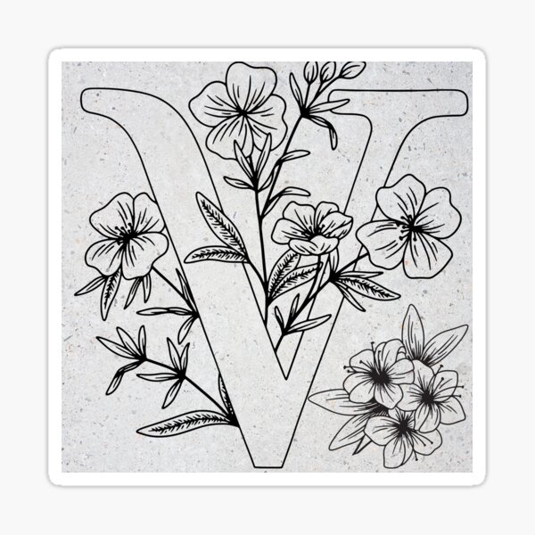 V letter with flowers sticker for sale by virzhiniya gatseva
