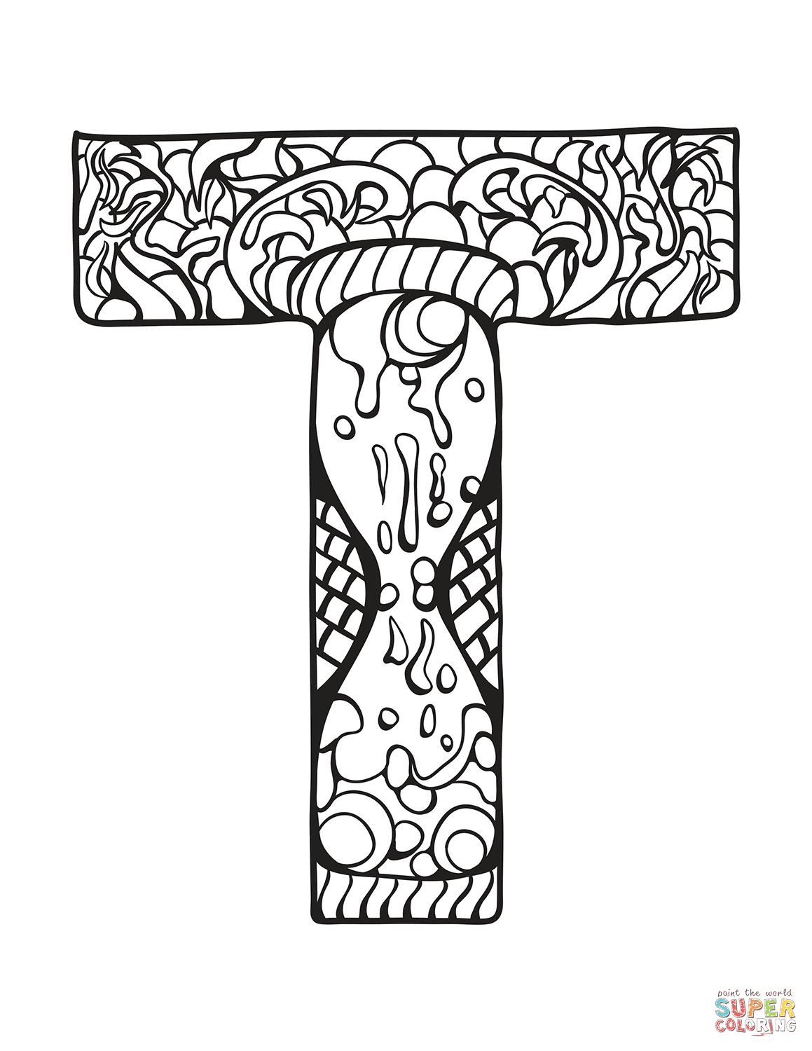 Dibujo de letra t zentangle para colorear dibujos para colorear imprimir gratis