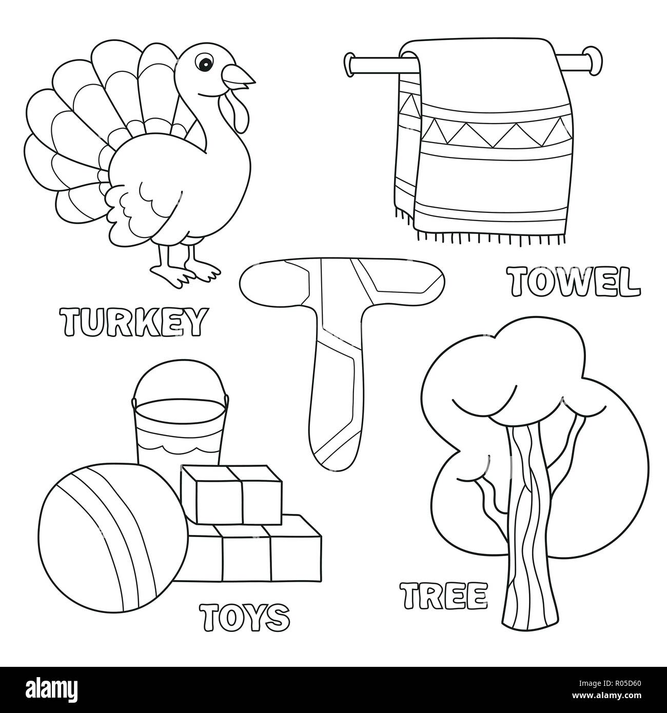 La letra t para colorear para niãos imãgen vectorial de stock