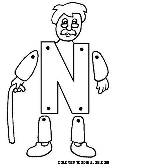 Letra n articulada para recortar y colorear y armar letra n marioneta letras para hacer
