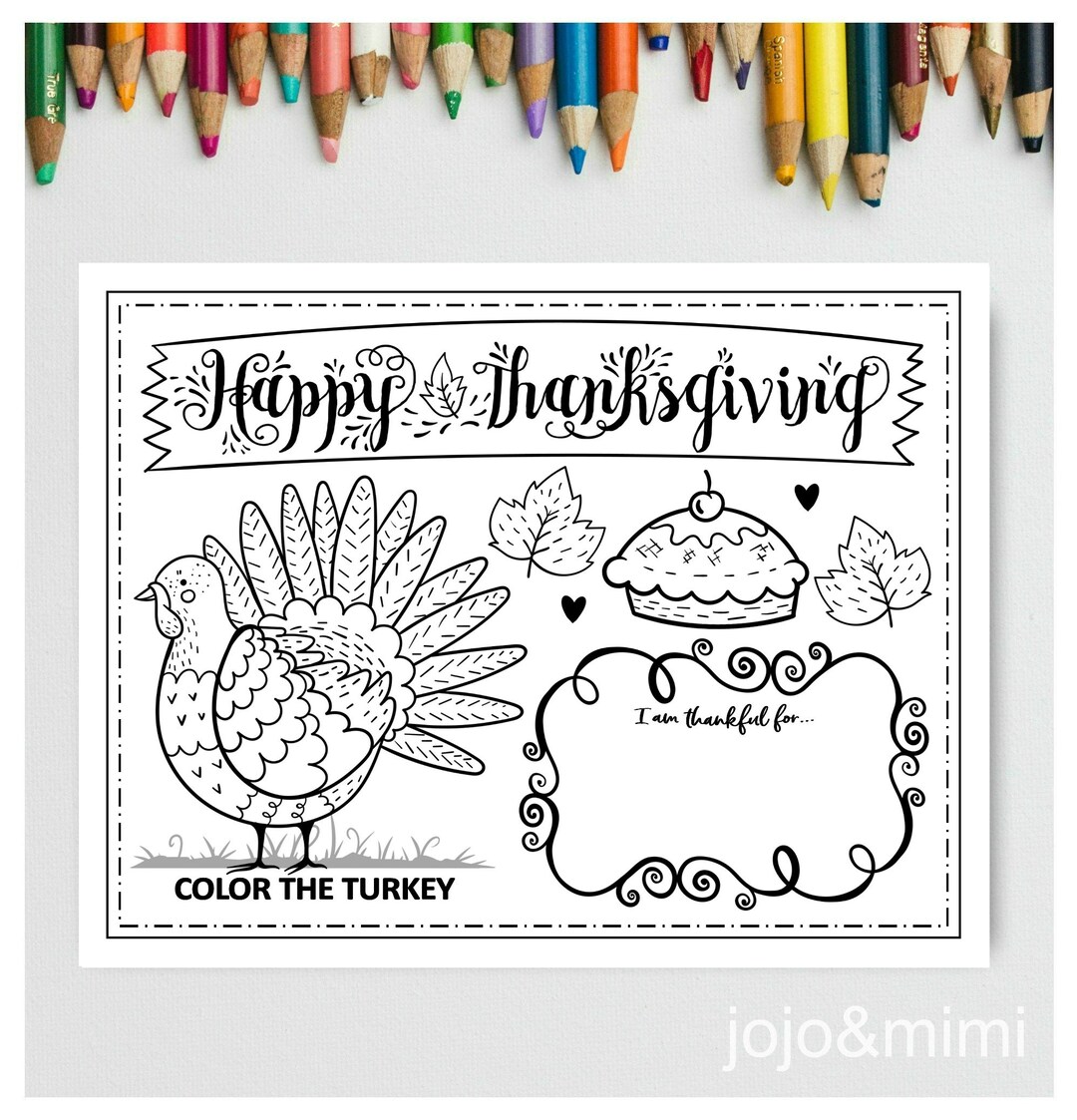 Acciãn de gracias imprimible placemat actividad otoão pãgina para colorear descarga instantãnea feliz cena de acciãn de gracias placemat turquãa