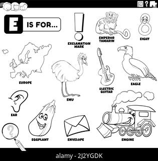 Cartoon illustration of e letter for eagle stock vector image art