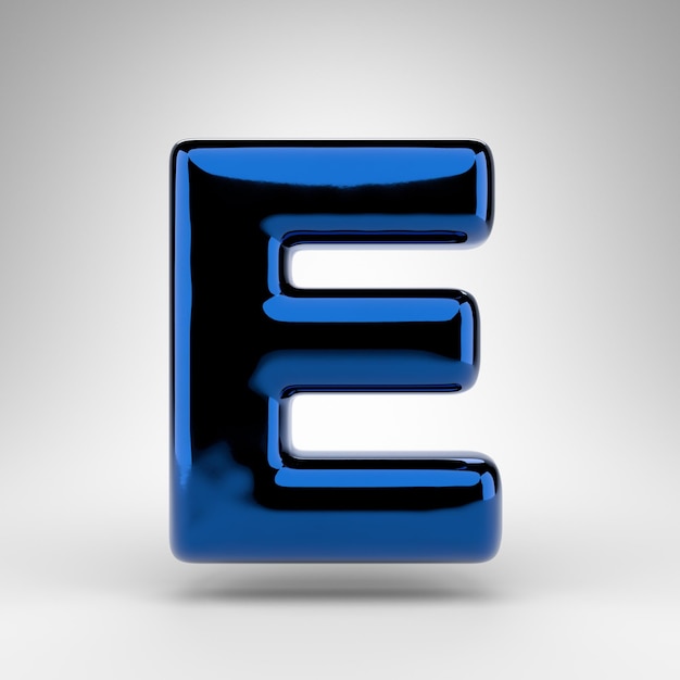 Premium photo letter f uppercase on white background blue chrome d rendered font with glossy surface