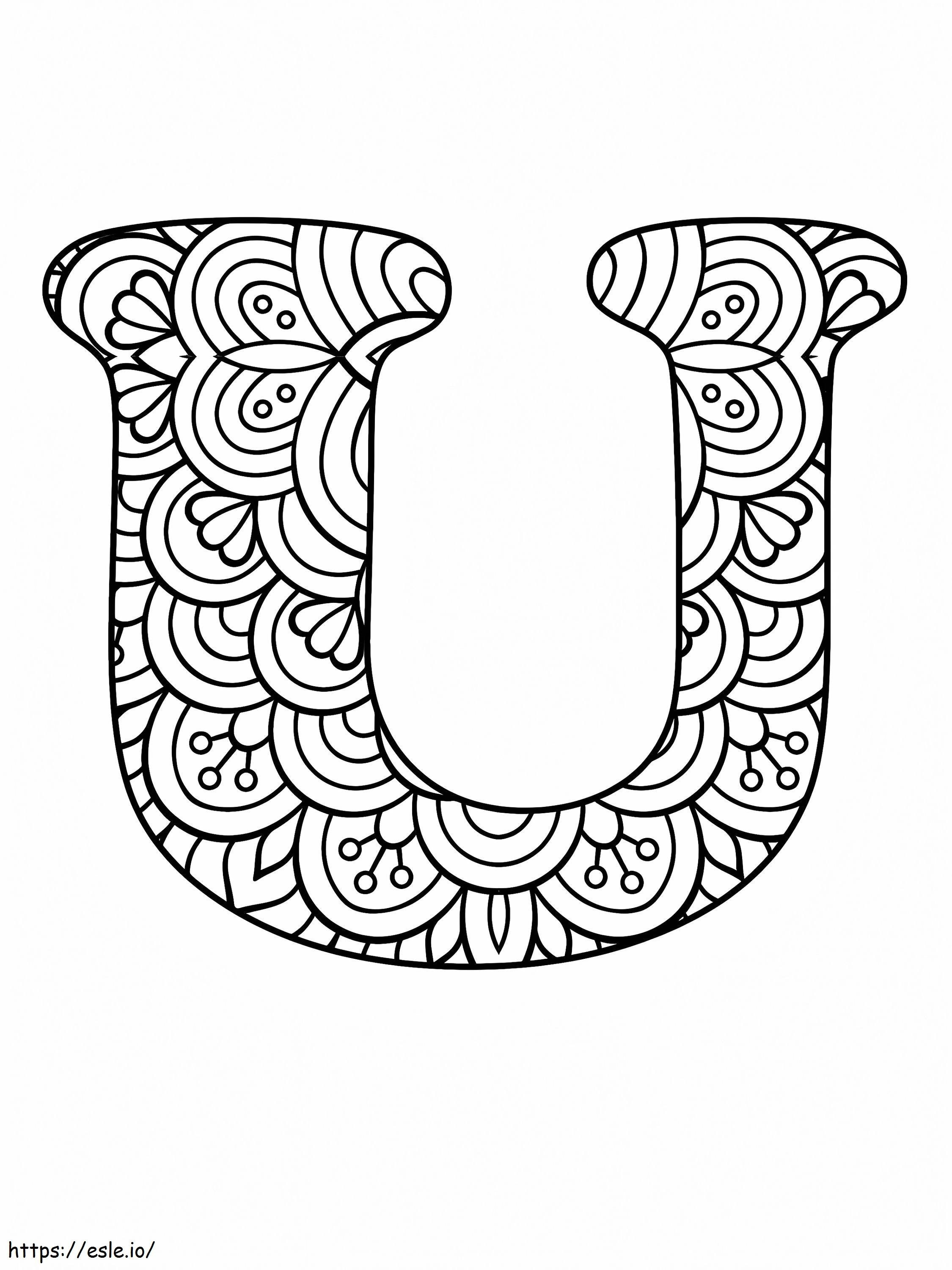 Letter u mandala alphabet coloring page