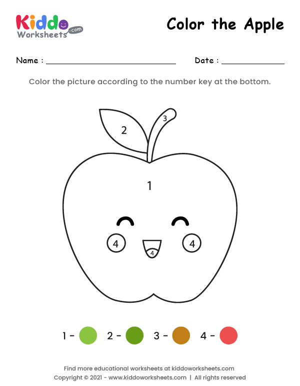 Free printable color the apple worksheet