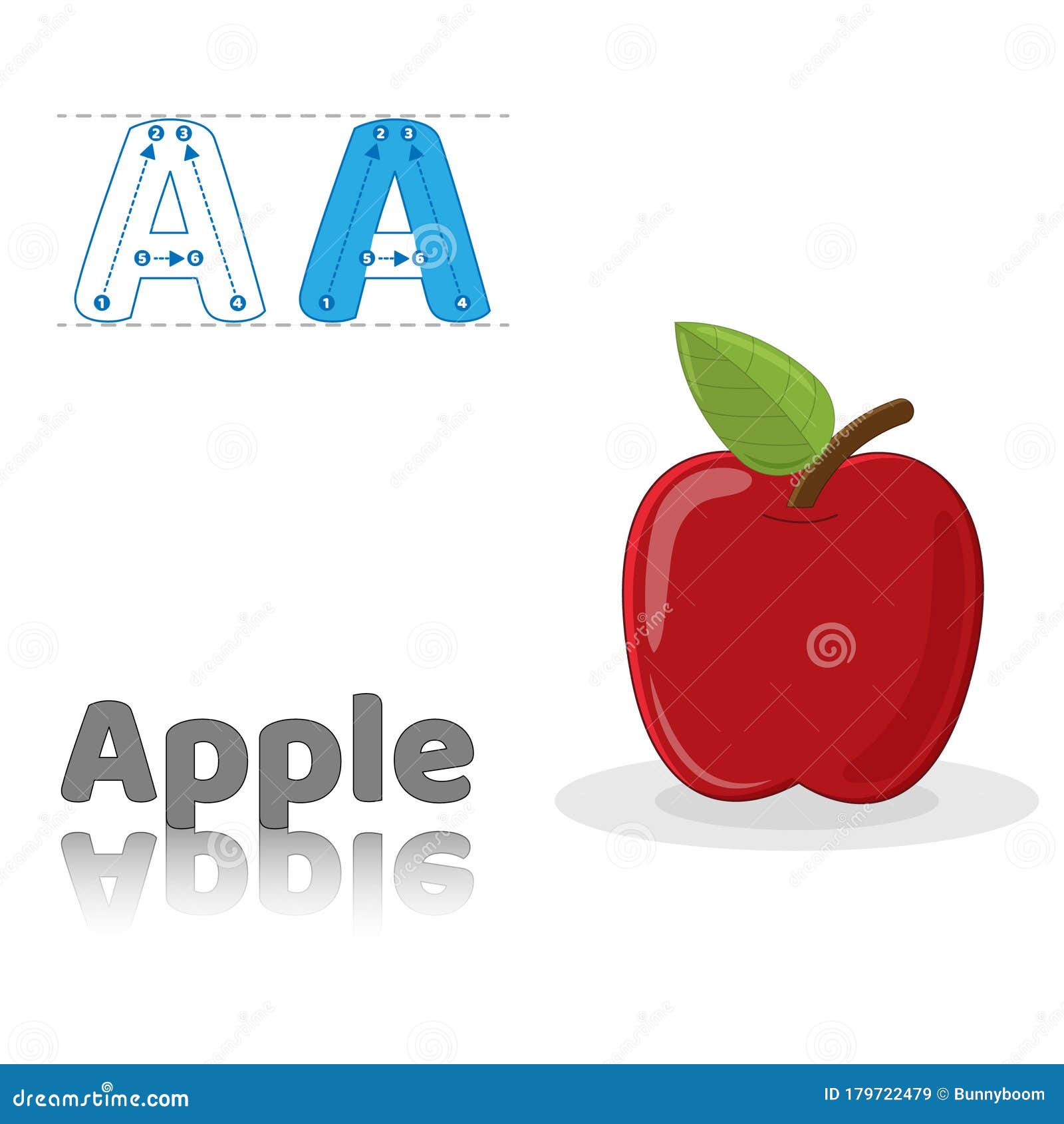 Letter a apple english alphabet tracing coloring book page stock vector