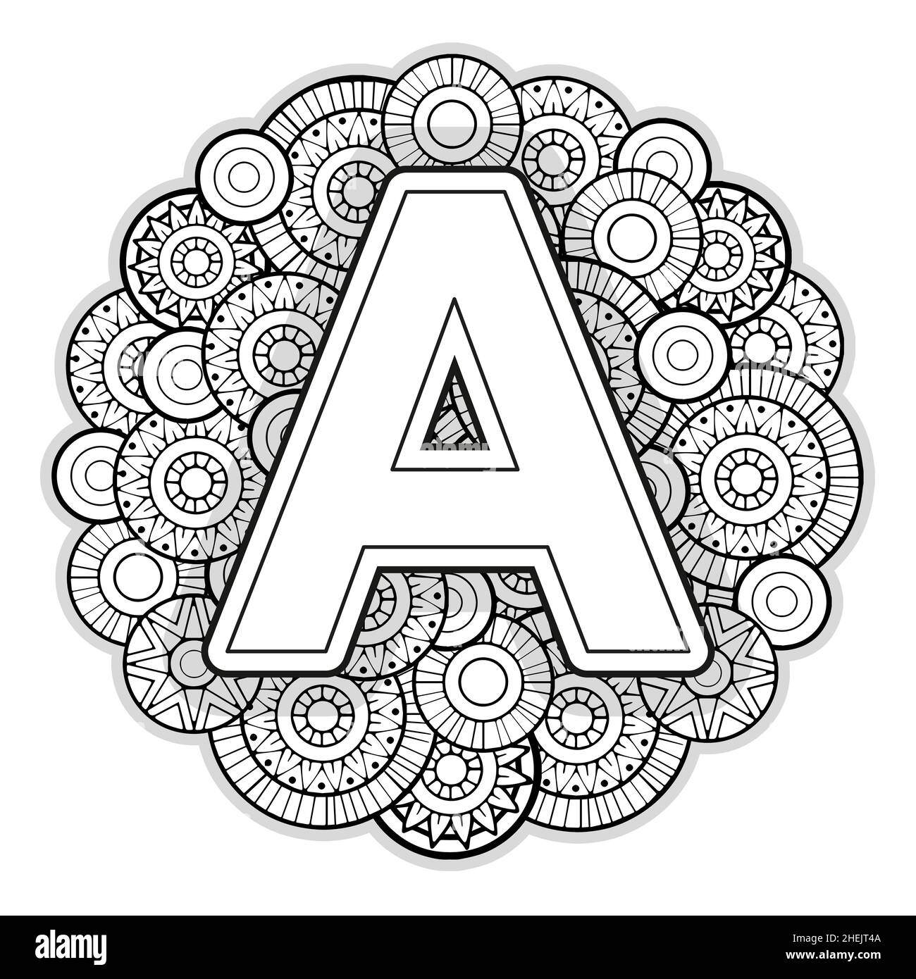 Vector coloring page for adults contour black and white capital english letter a on a mandala background stock vector image art