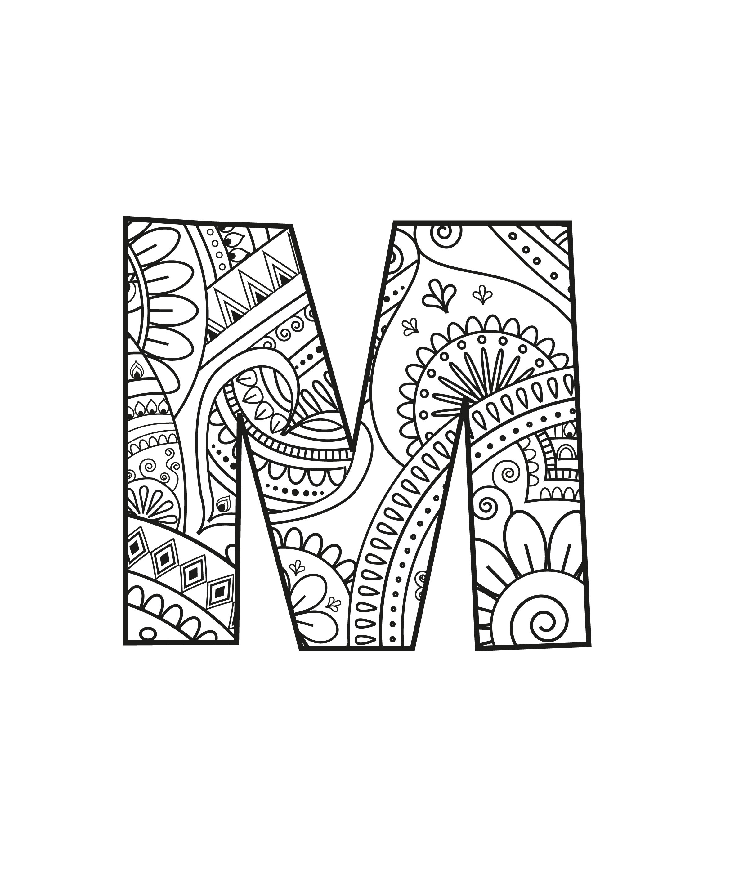 Adult coloring page alphabet download mandala colouring letters