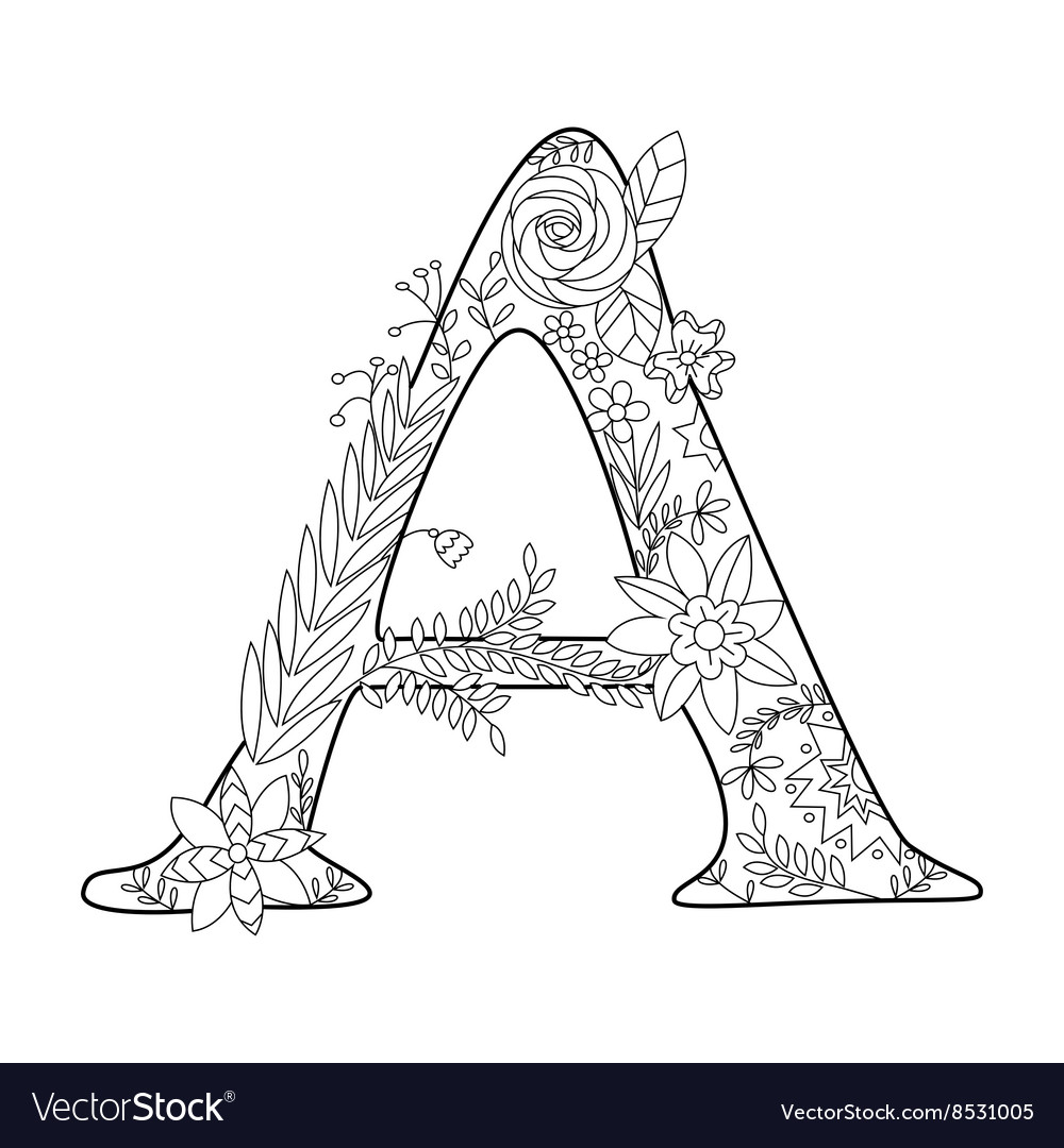 Letter a coloring book for adults royalty free vector image
