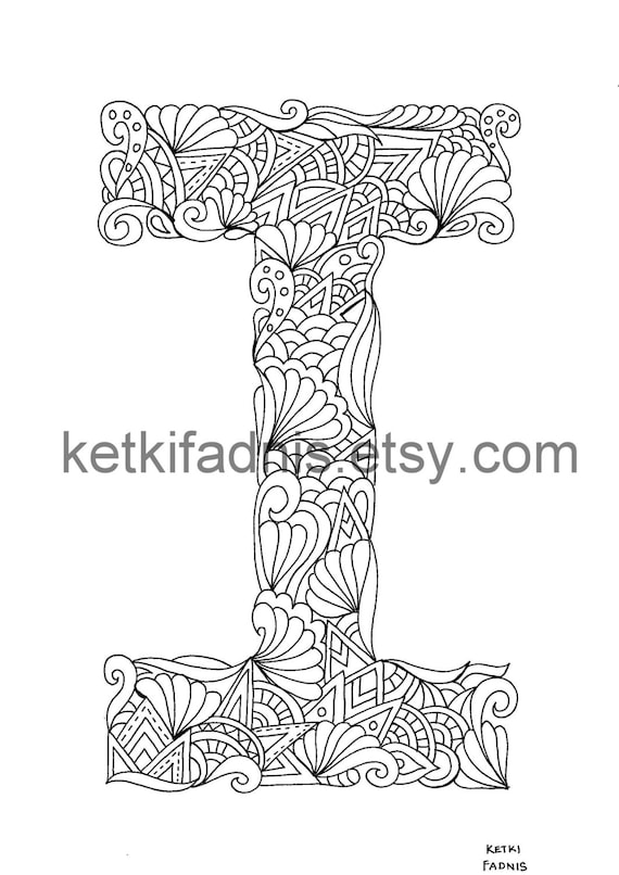 Letteri i coloring page instant pdf download alphabet coloring page hand drawn diy printable coloring page letter illustration
