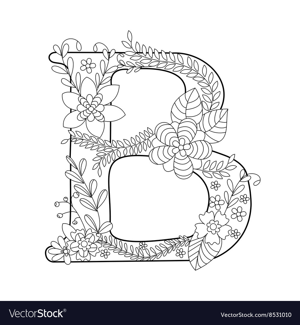 Letter b coloring book for adults royalty free vector image