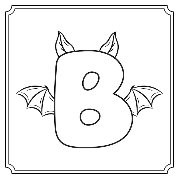 Premium vector halloween english alphabet letter b cute bat theme sketch for coloring