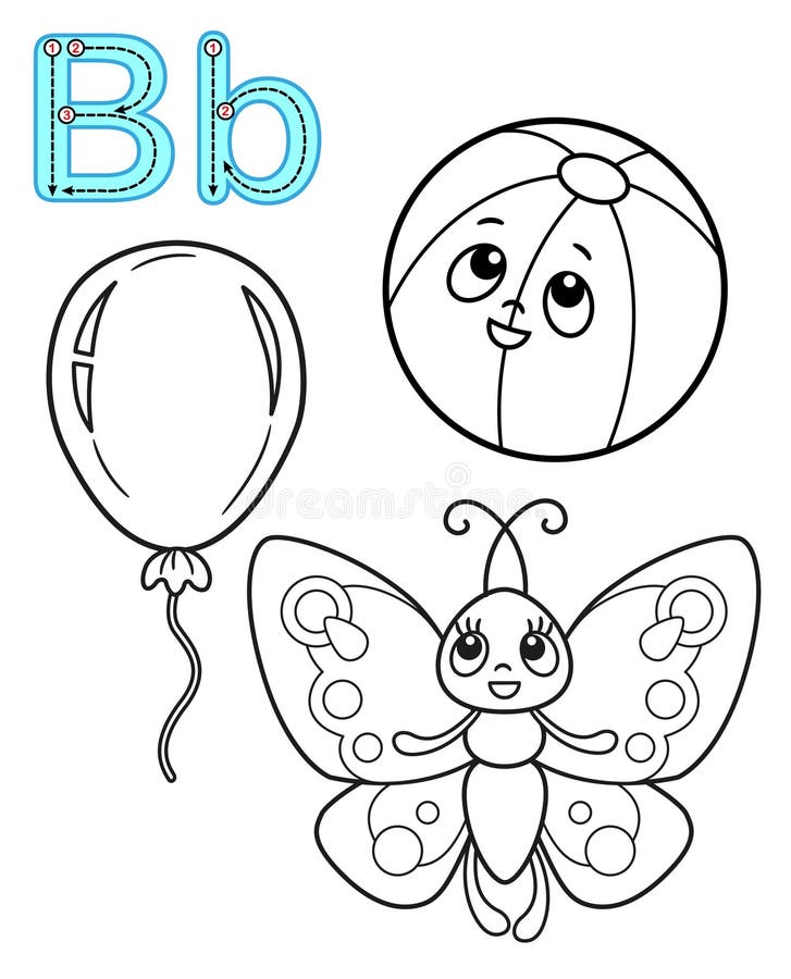 Printable coloring page for kindergarten and preschool card for study english vector coloring book alphabet letter b stock vector