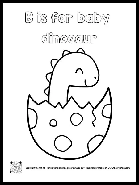 Cute b is for baby dinosaur coloring page dotted font â the art kit