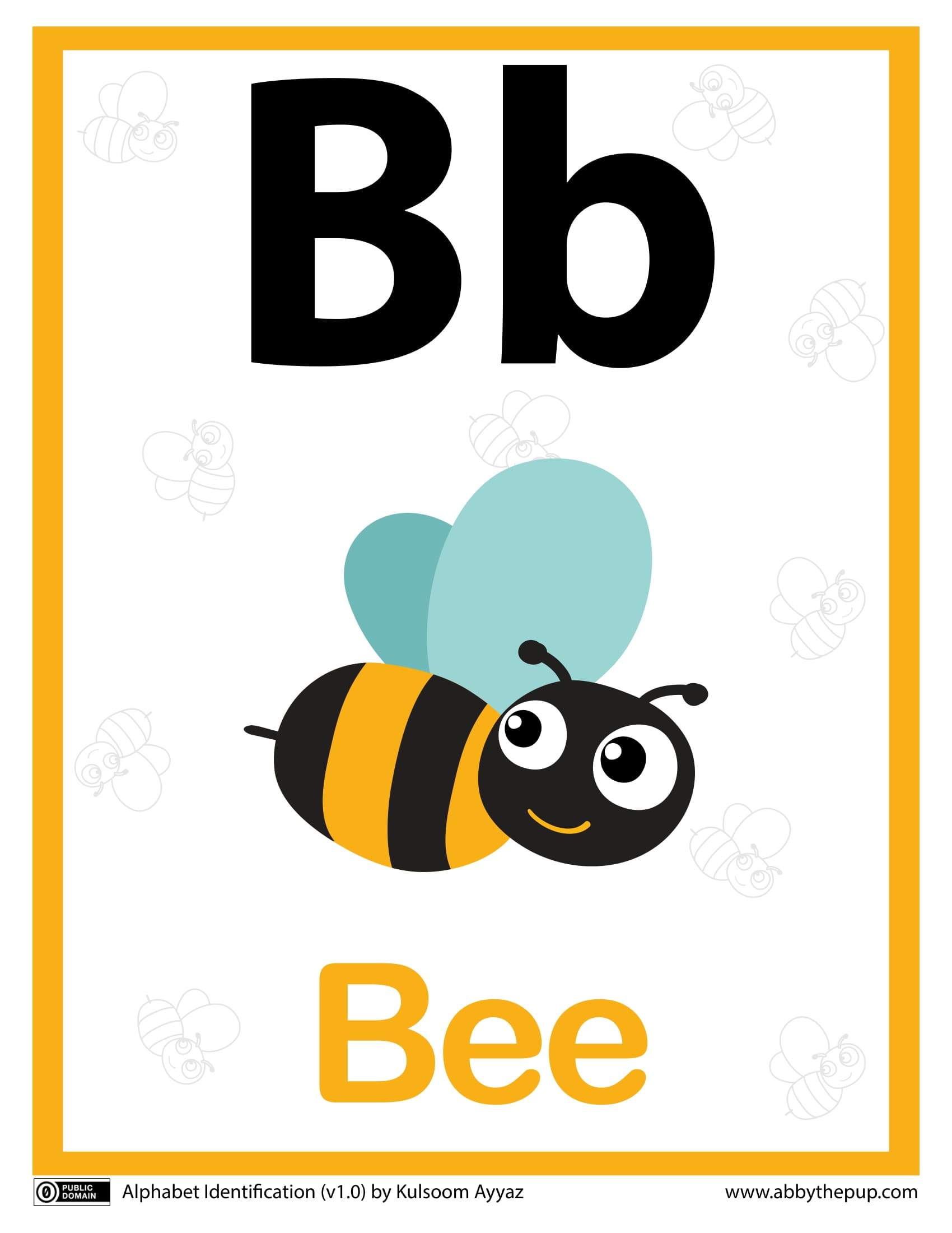 B is for bee alphabet flashcard free printable papercraft templates