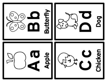 Beginning alphabet flashcards black white