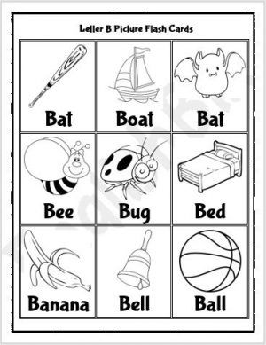 Letter b picture flash cards printable