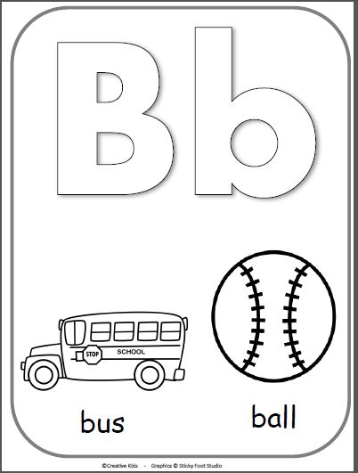 Free letter b alphabet cards for display or coloring