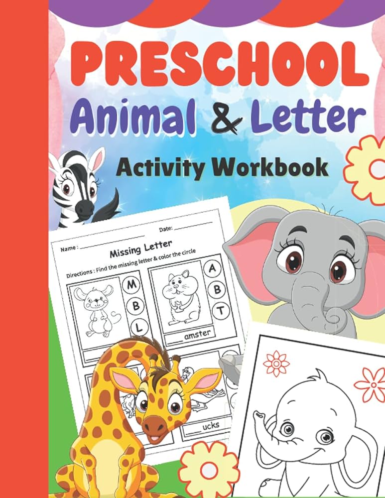 Preschool animal letter activity workbook easy coloring book alphabet games