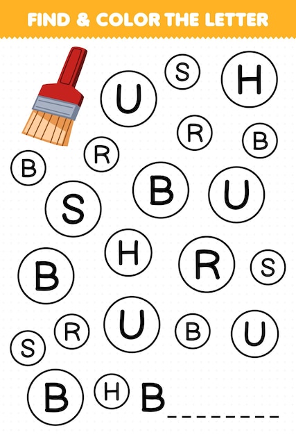 Premium vector education game for children find and color letter b for brush printable tool worksheet