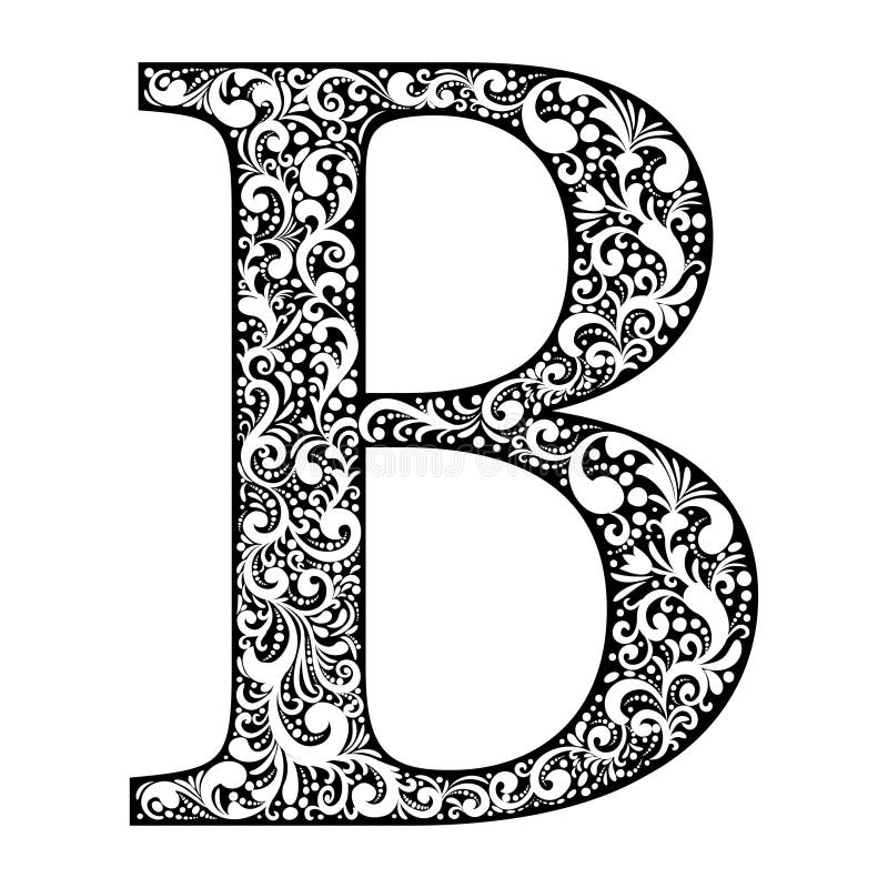 Letter b letter black with white ornament stock vector