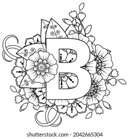 Letter b mehndi flower decorative ornament åºåçéåïå ççï