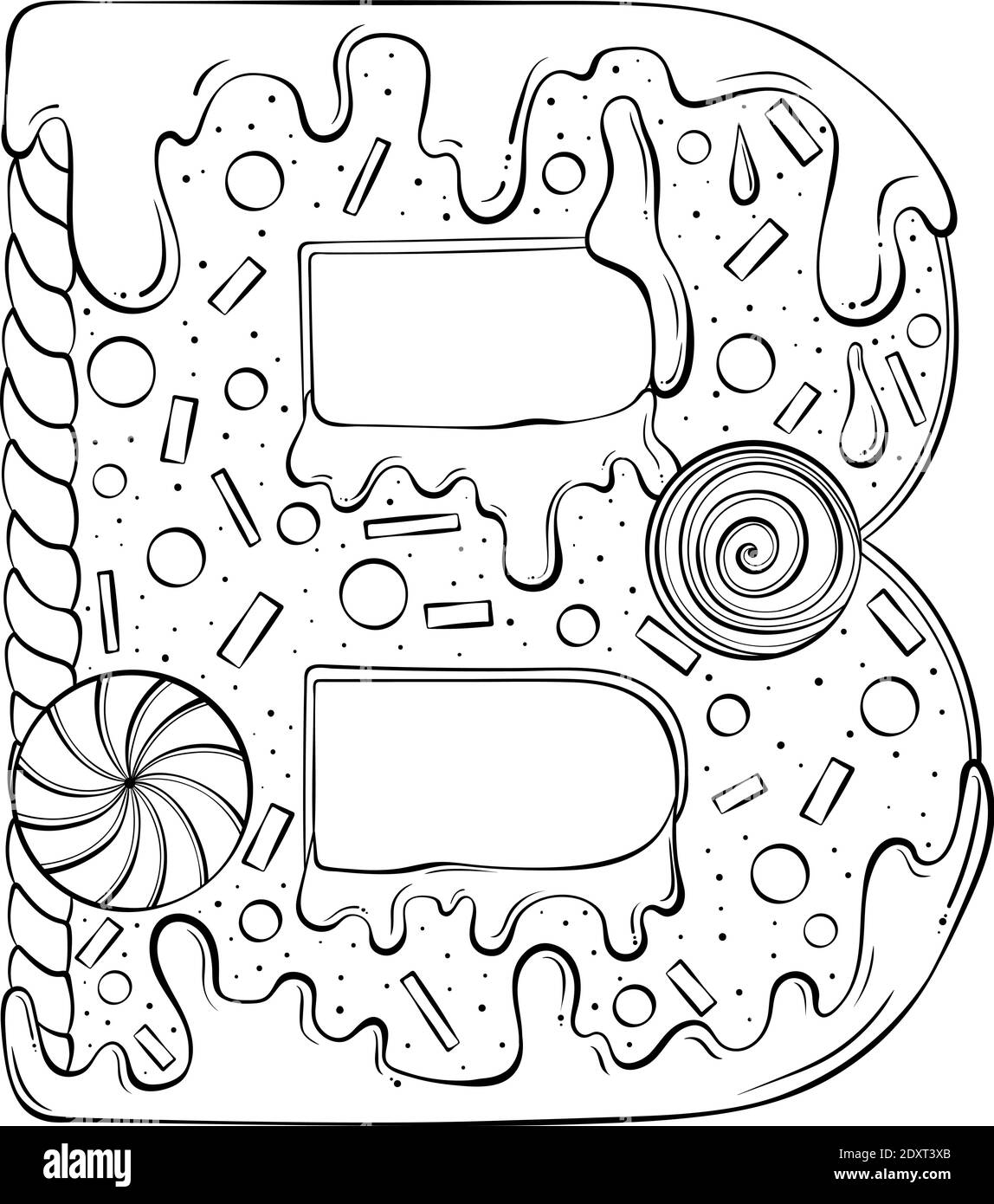 Letter b gingerbread cookies in the form of letters cartoon vector font made in hand drawn line art style isolated on white background lettering logo template coloring book design stock vector image