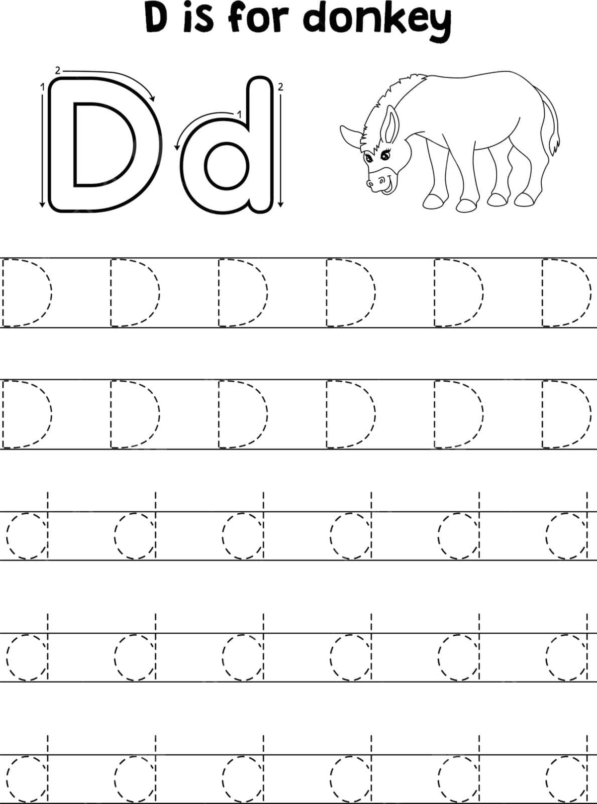 Coloring page of donkey for tracing alphabet letters a b and c vector letter abc nature png and vector with transparent background for free download
