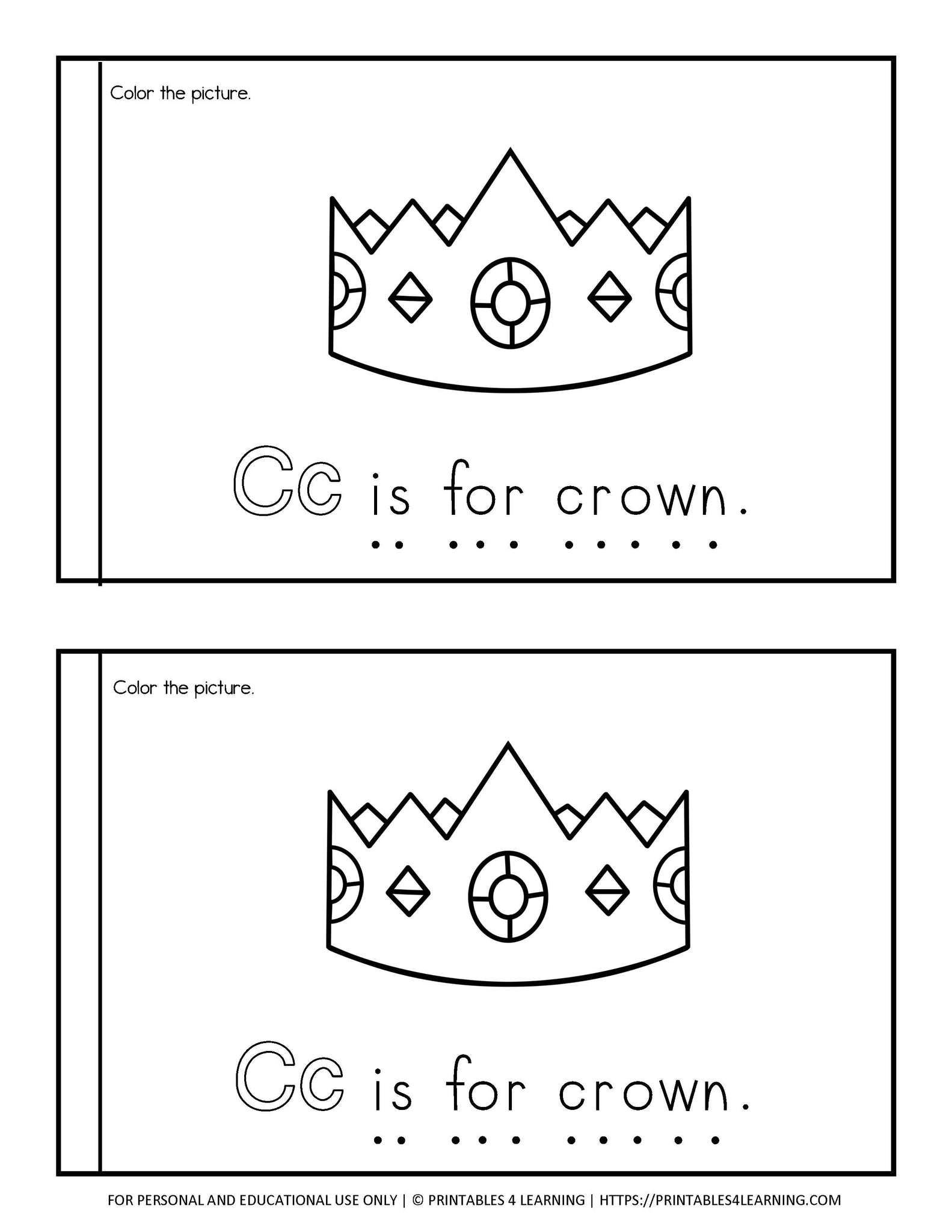 Letter c emergent reader coloring book â printables learning