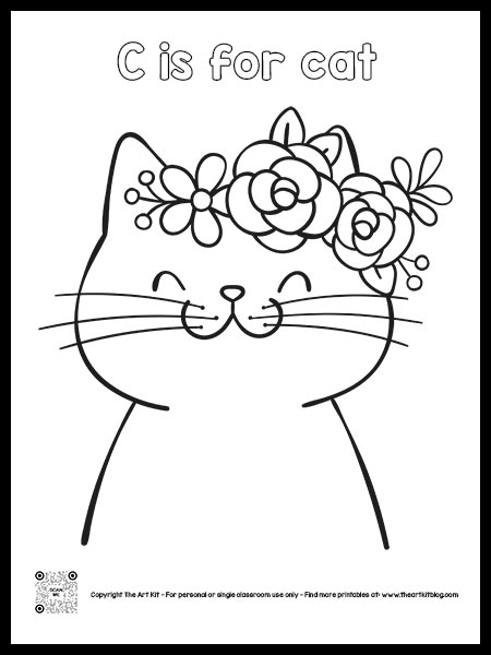Letter c is for cute cat coloring pages â bubble font â the art kit