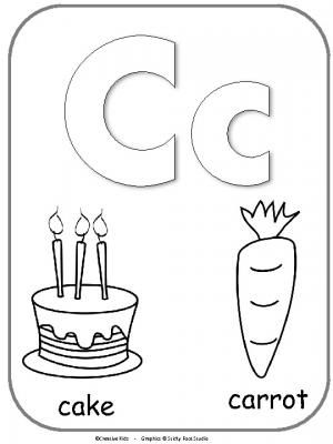 Letter c alphabet cards for display or coloring