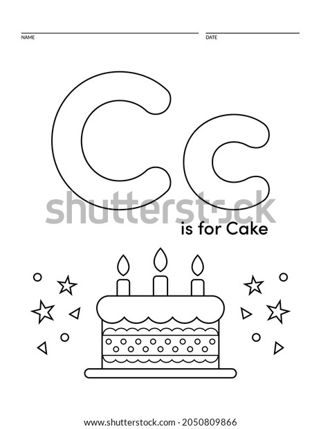 Letter c cake alphabet learning worksheet stock vector royalty free