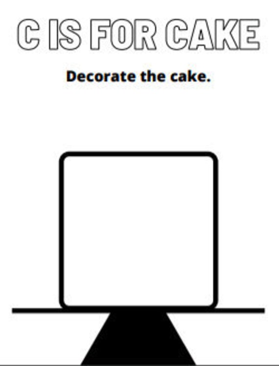 C is for cake coloring learning page