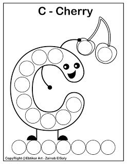 Set of abc dot marker coloring pages letter c for cherry free printable coloring paged preschool coloring pages dot markers dot marker printables