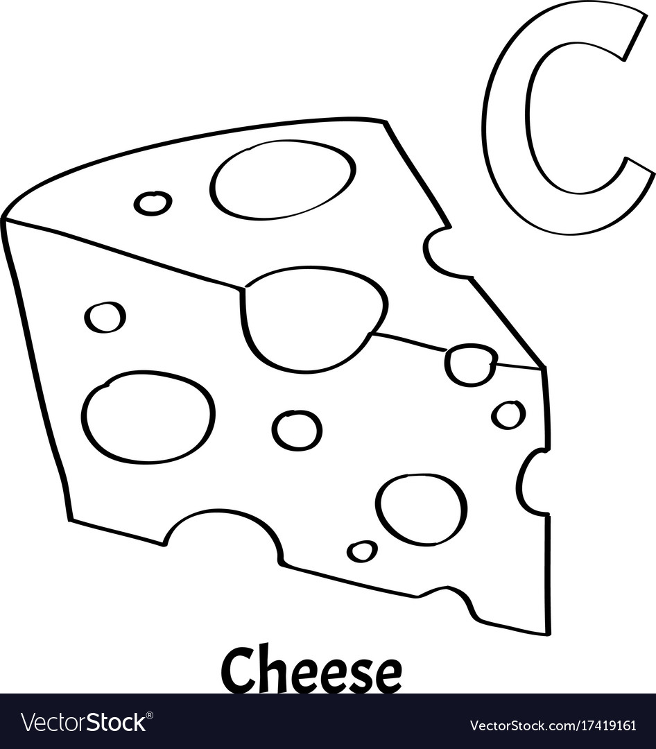 Alphabet letter c coloring page cheese royalty free vector
