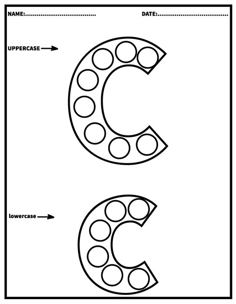 Premium vector alphabet dot markerdab the dot activity printable worksheetskindergarten coloring pages