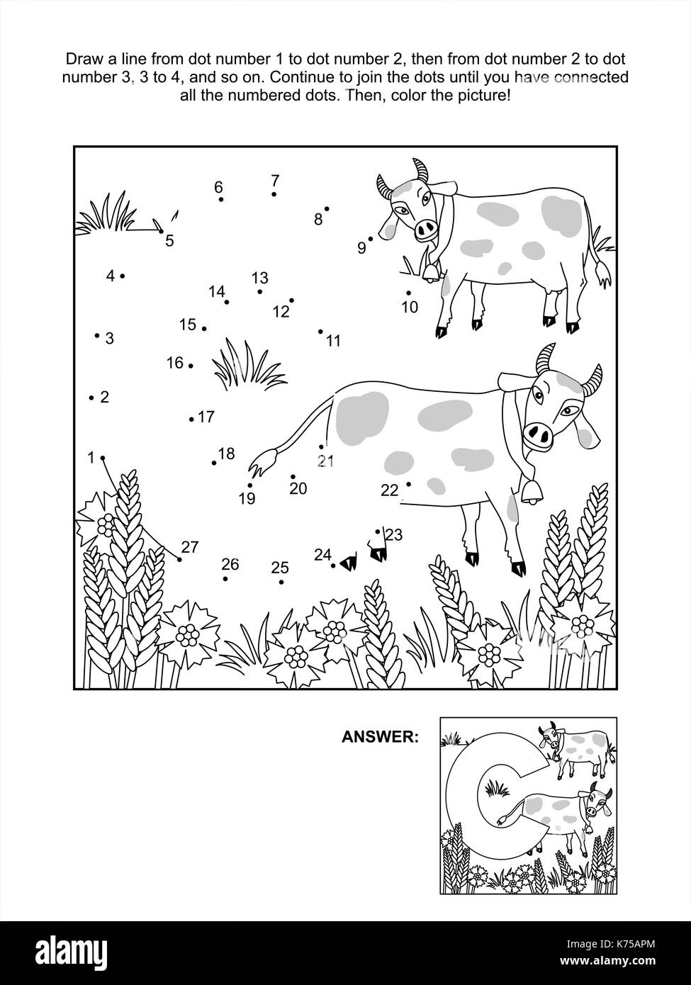 Educational connect the dots picture puzzle and coloring page